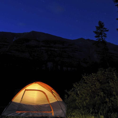 BaseCAMP illustration of a tent at night